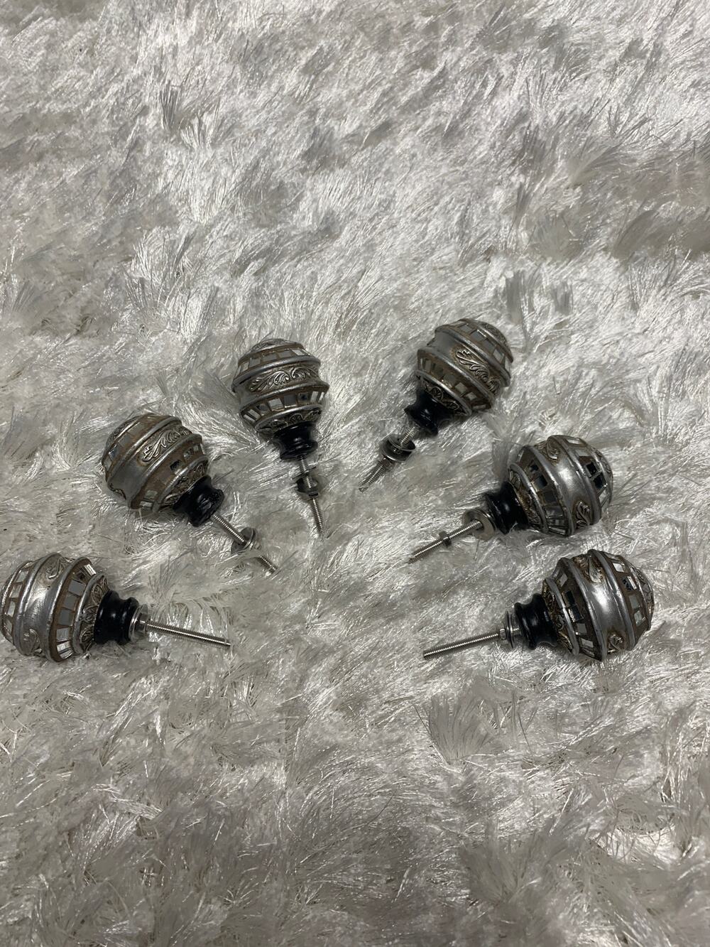 6 Mirrored Mosaic Drawer Pulls Handles Silver Glam Shabby Chic